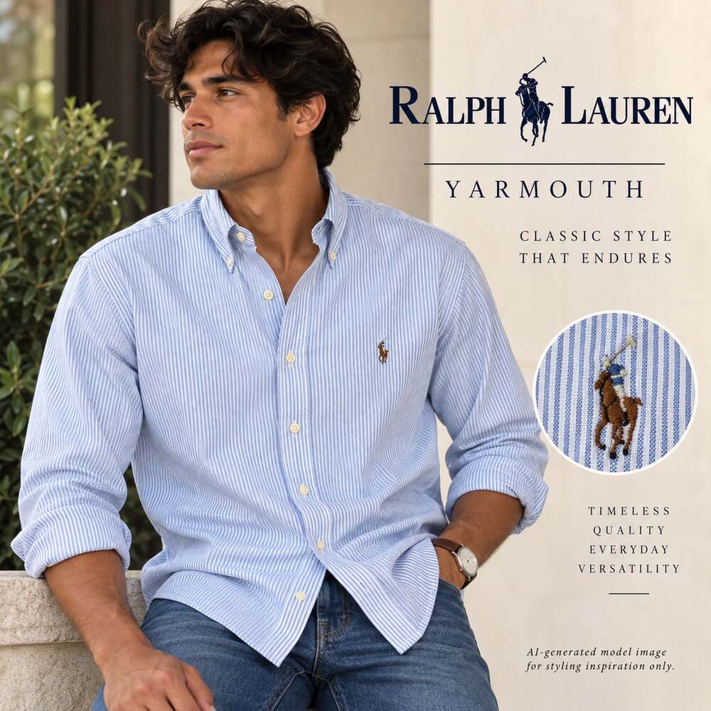 Vintage 90s Ralph Lauren Yarmouth Mens 15.5 34 Blue Stripe Oxford Pony Shirt